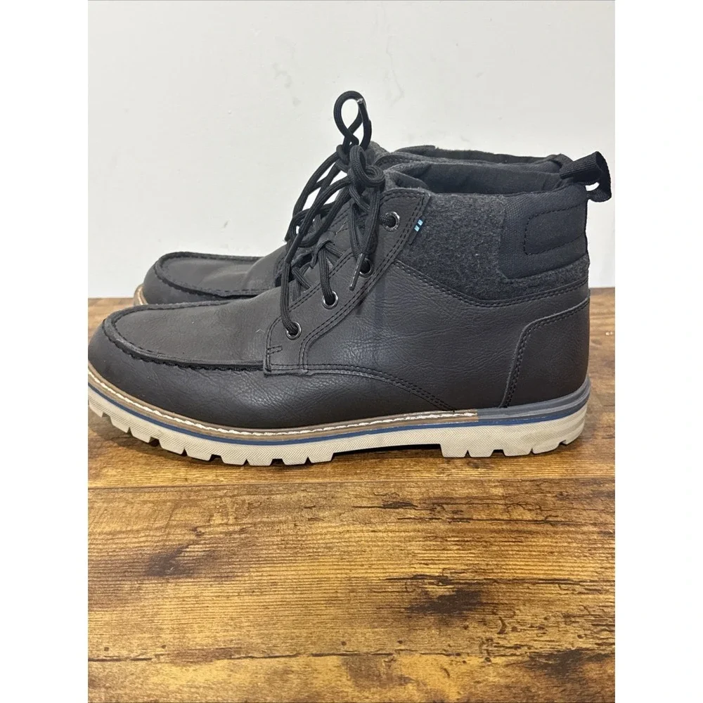 Toms Hawthorne Gray Leather Black Waterproof Lace-Up Moc Chukka Boots Mens 10.5
